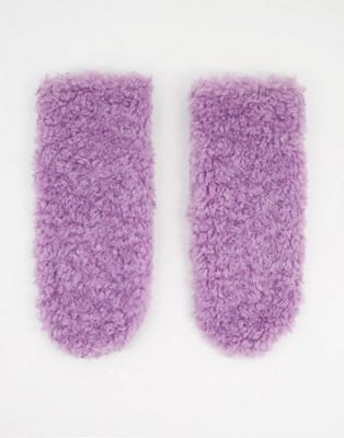 ASOS DESIGN fluffy borg mittens in lilac