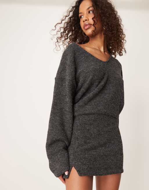 ASOS DESIGN fluffy boucle rib mini skirt co-ord in charcoal, 2 of 5