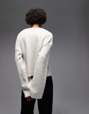 Asos Design Fluffy Bouclé Wide Sleeve Knit Sweater In White