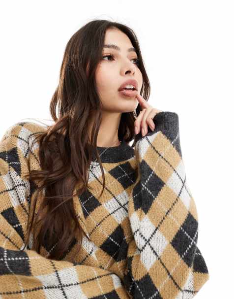 ASOS DESIGN fluffy boxy jumper in argyle knit - view 1