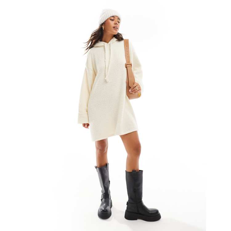 hoodie dress beige ASOS DESIGN fluffy boxy slouched mini in cream Oversized hoodie