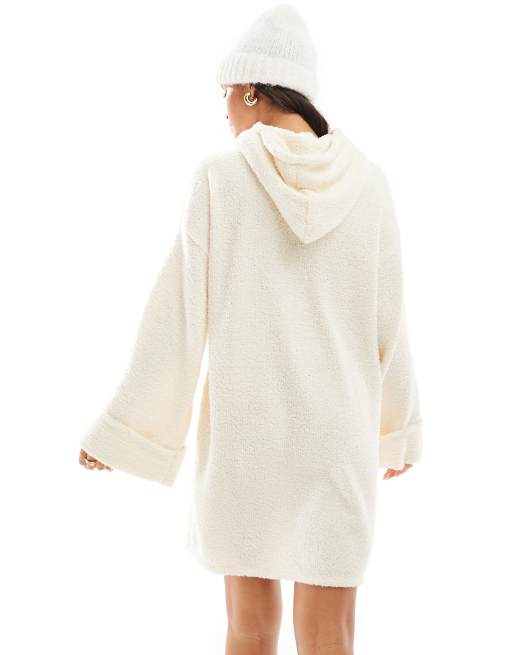ASOS DESIGN fluffy boxy slouched hoodie mini dress in cream, 2 of 4