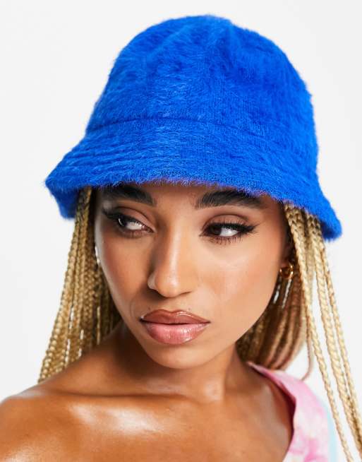 ASOS Fluffy Bucket Hat in Purple