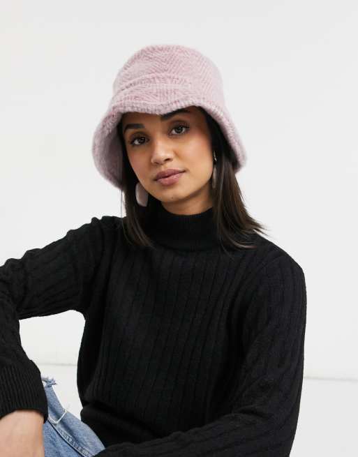 ASOS Fluffy Bucket Hat in Purple