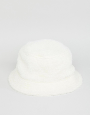 white fluffy bucket hat
