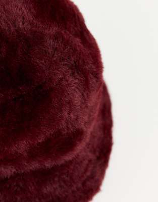 red fluffy bucket hat
