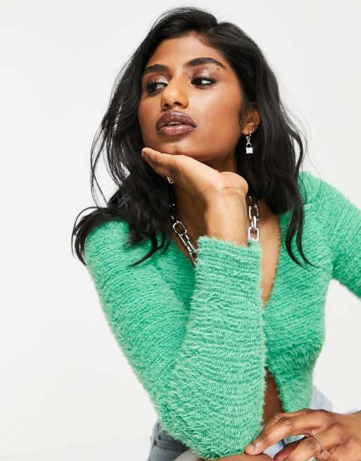 Fuzzy shop green cardigan