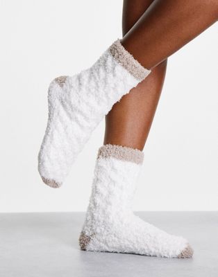 ASOS DESIGN fluffy cable knit lounge socks in cream