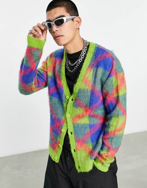 ASOS DESIGN fluffy cardigan in bright plaid