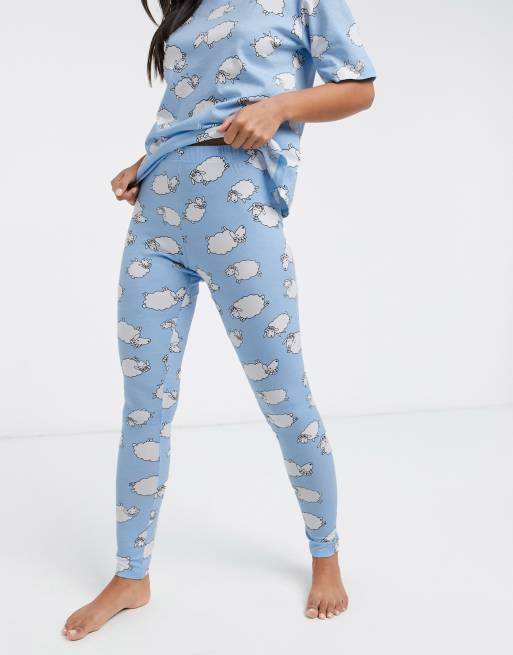 ASOS DESIGN lounge T-shirt and shorts pajama set with cloud print in blue