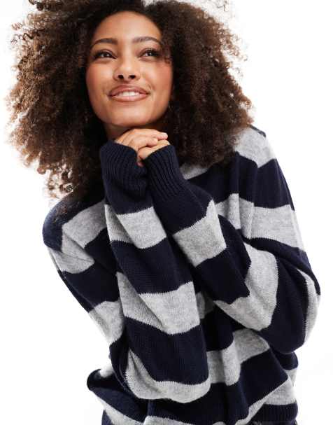 ASOS DESIGN fluffy co-ord jumper in blue and grey stripe - view 1