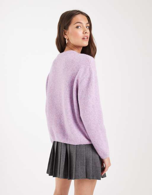 ASOS DESIGN fluffy crew neck cardigan in lilac ASOS