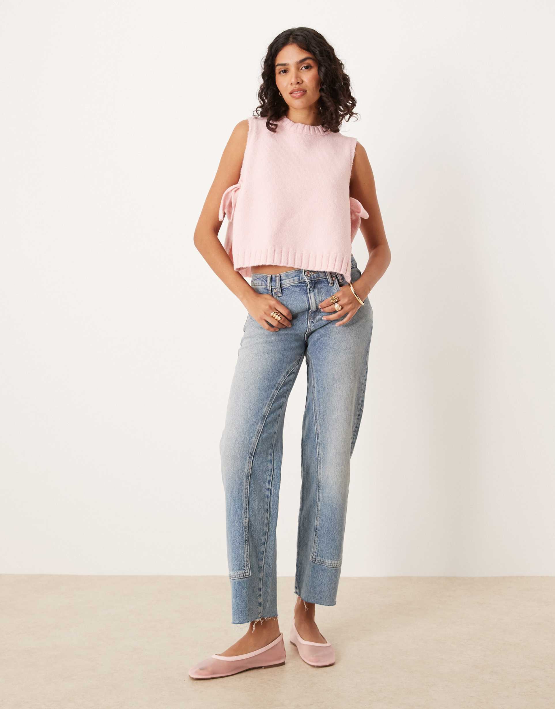 asos design fluffy crew neck knit vest with tie sides