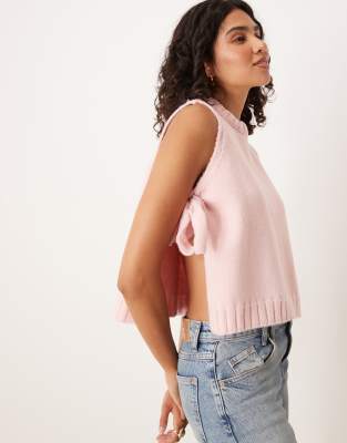 Asos Design Fluffy Crew Neck Knit Vest With Tie Sides-pink In Pink