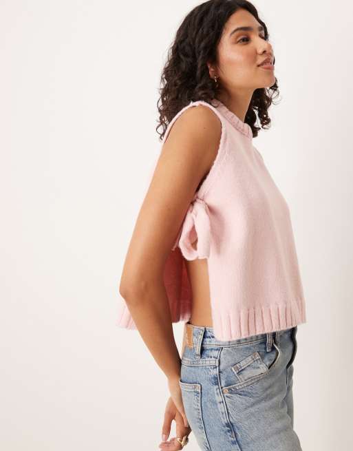 ASOS DESIGN fluffy crew neck knit vest with tie sides