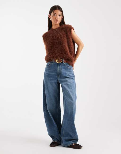 ASOS DESIGN fluffy crew neck relaxed fit tank in toffee, 3 of 4