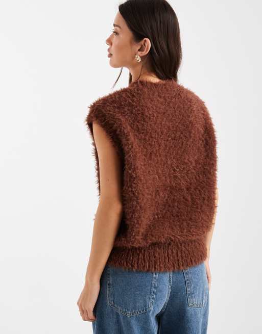 ASOS DESIGN fluffy crew neck relaxed fit tank in toffee, 4 of 4