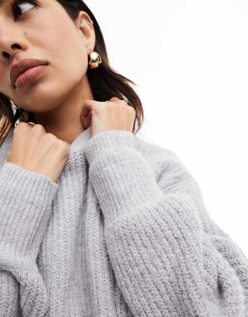 ASOS DESIGN fluffy crew neck sweater in gray, 3 of 4