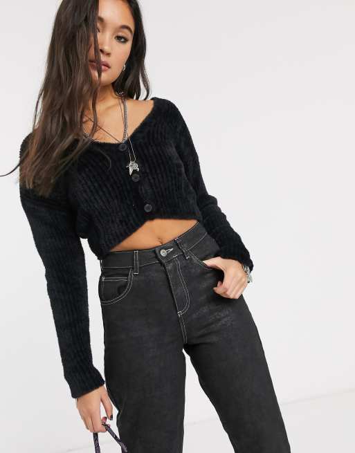 ASOS DESIGN fluffy cropped cardigan