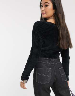 black fluffy cropped cardigan