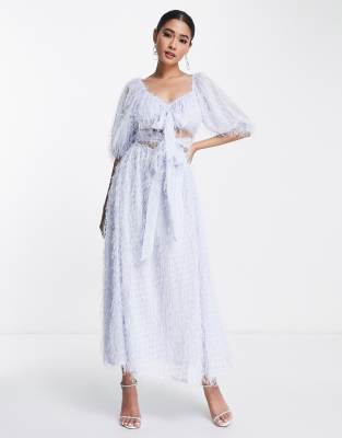 Asos Design Fluffy Cut Out Midi Dress In Dusty Blue-blues In Blues