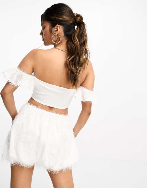 ASOS DESIGN fluffy detail corset crop top in white - part of