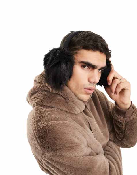 ASOS DESIGN fluffy ear muffs in black - view 1
