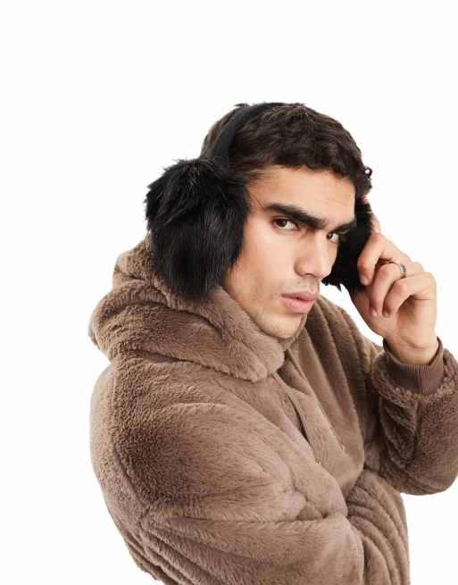 ASOS DESIGN fluffy ear muffs in black