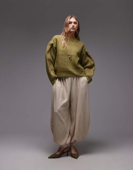 ASOS DESIGN - Fluffy gebreide trui met ronde hals in groen-bruin, 2 van 4