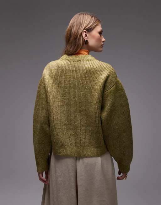 ASOS DESIGN - Fluffy gebreide trui met ronde hals in groen-bruin, 4 van 4