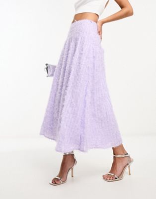ASOS DESIGN fluffy glitter midi skirt in lilac
