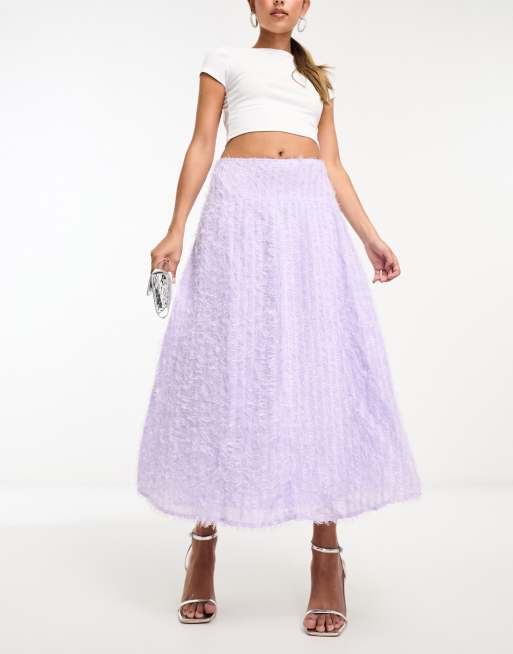 ASOS DESIGN fluffy glitter midi skirt in lilac