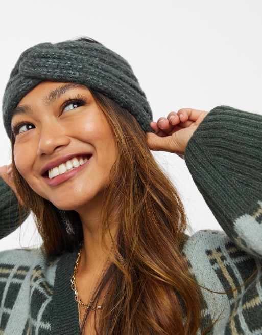 ASOS DESIGN fluffy headband in charcoal