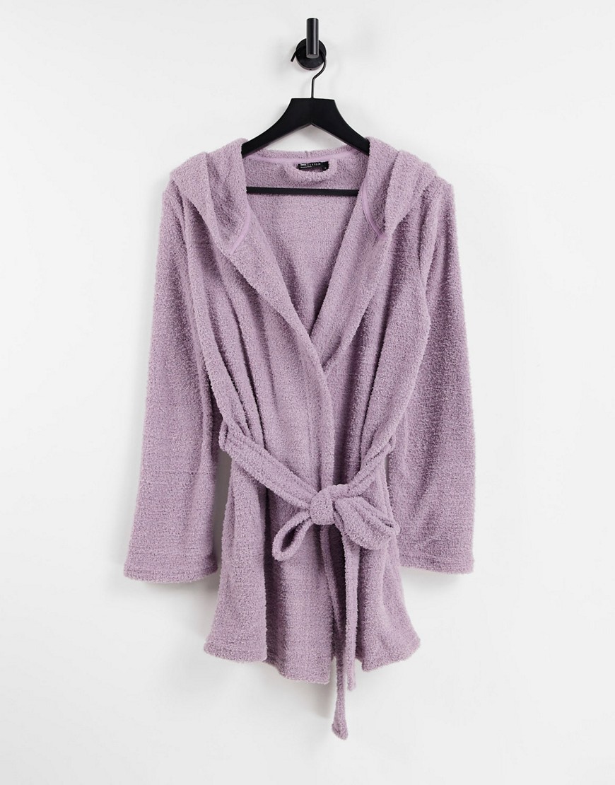 ASOS DESIGN fluffy hooded mini robe in mink-Purple