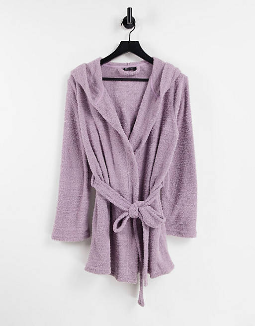 ASOS DESIGN fluffy hooded mini robe in mink