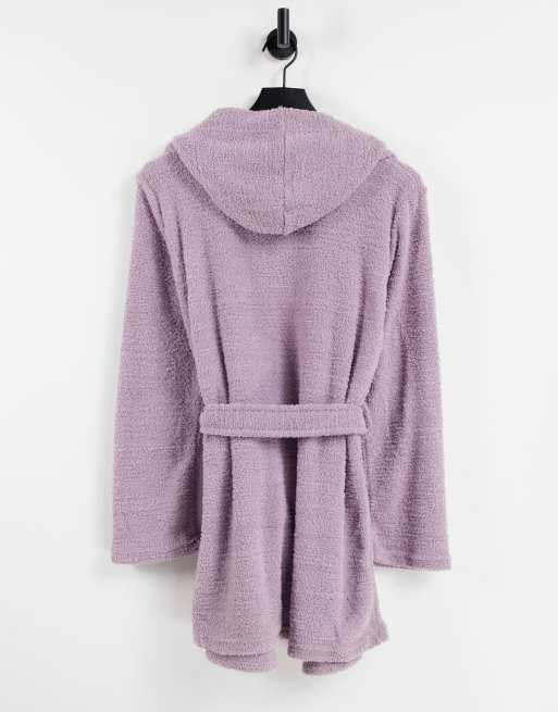 ASOS DESIGN fluffy hooded mini robe in mink | ASOS