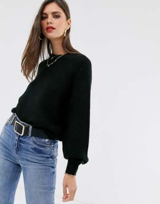 ASOS DESIGN fluffy jumper with balloon sleeve-Black