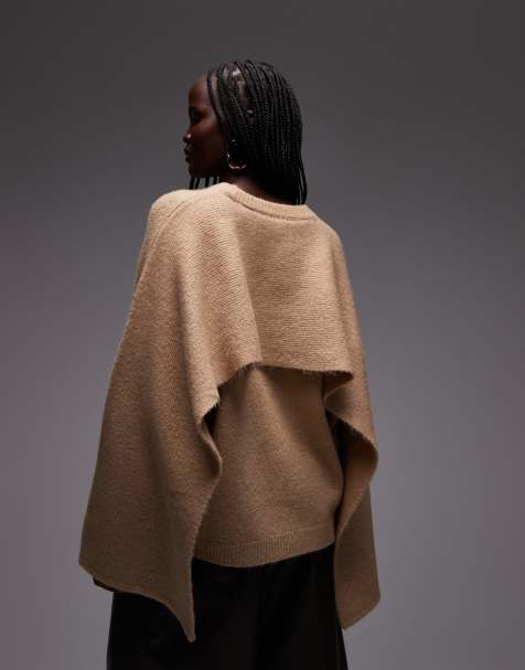 ASOS DESIGN fluffy jumper with cape back in mocha - view 1