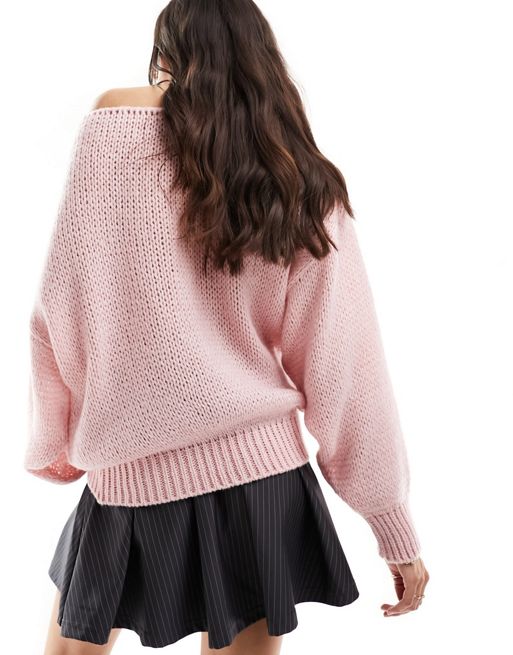 ASOS DESIGN sweater with cloud pattern in pink