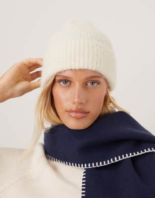 ASOS DESIGN fluffy knit beanie in ecru - view 1
