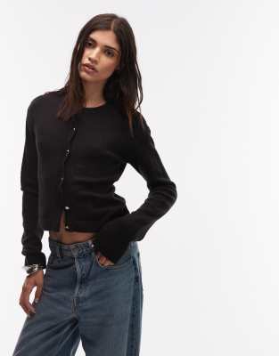 Asos Design Fluffy Knit Boxy Fit Cardigan In Black