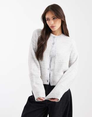 Asos Design Fluffy Knit Boxy Fit Cardigan In White