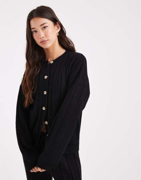 ASOS DESIGN fluffy knit cardigan in black - part of a set - view 1