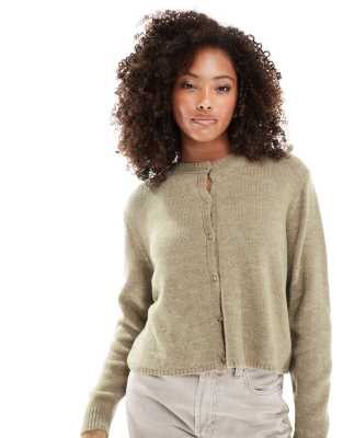 ASOS DESIGN fluffy knit cardigan in brown-Neutral