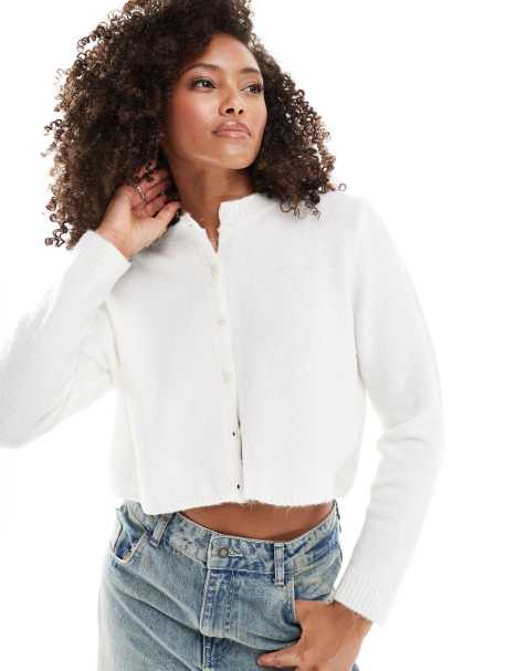 ASOS DESIGN fluffy knit cardigan in cream - view 1