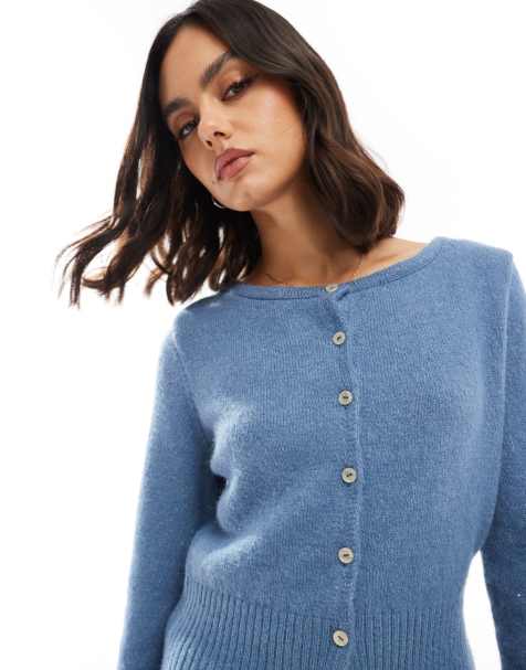 ASOS DESIGN fluffy knit cardigan in dusty blue - view 1