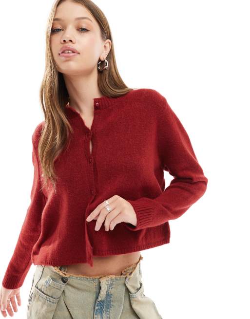ASOS DESIGN fluffy knit cardigan in red ASOS