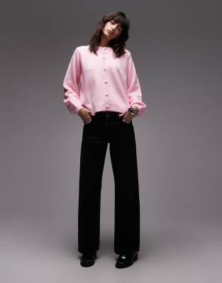 Asos Design Fluffy Knit Cardigan With Blouson Sleeve Detailing In Pink