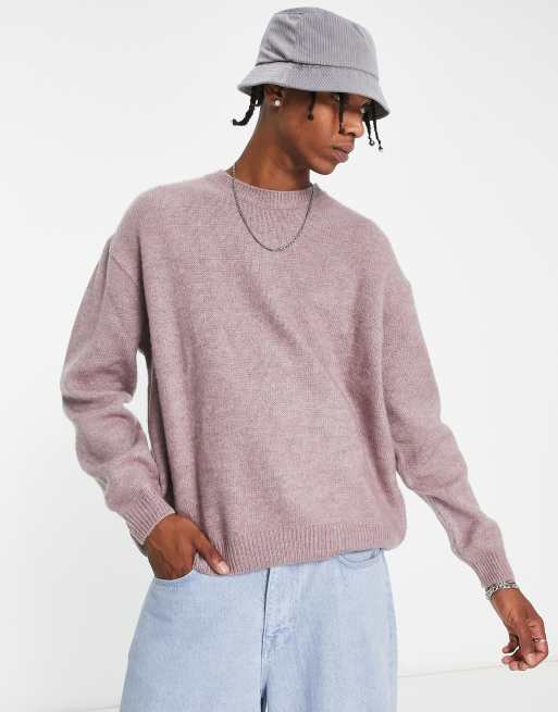 ASOS DESIGN fluffy knit crew neck sweater in pink