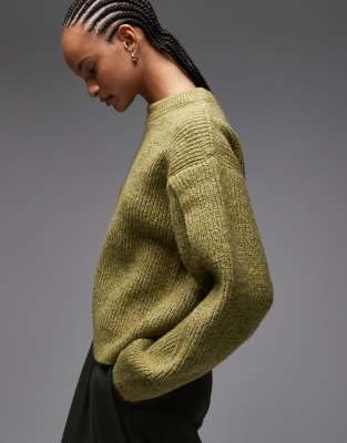 Asos Design Fluffy Knit Crew Neck Sweater In Neutral